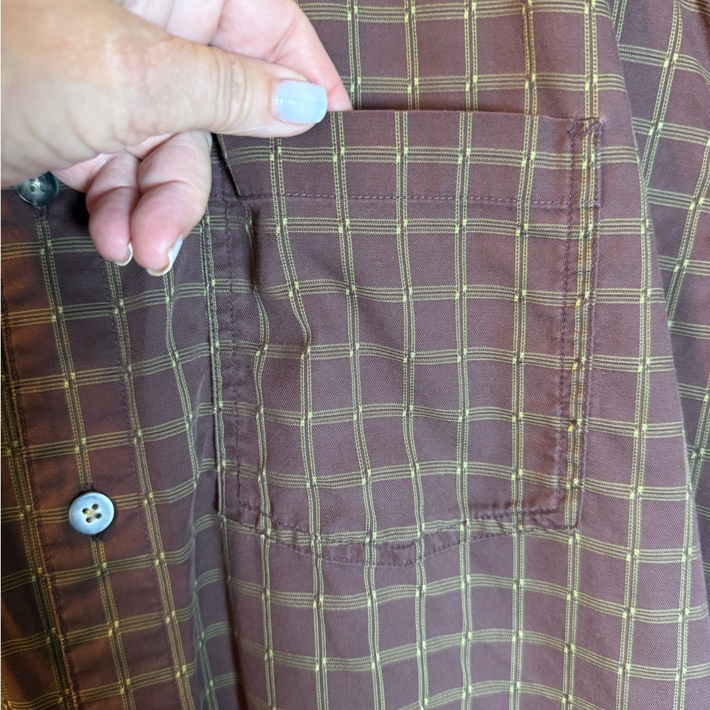 REI Fisherman Men's Short Sleeve Brown and Yellow Cotton Plaid Shirt Size XL - Picture 6 of 7